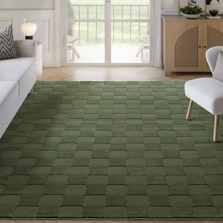 Abani Rugs - Wholesale Area Rug - Abani Plush Deco Machine Washable Forest Green Checker Rug1