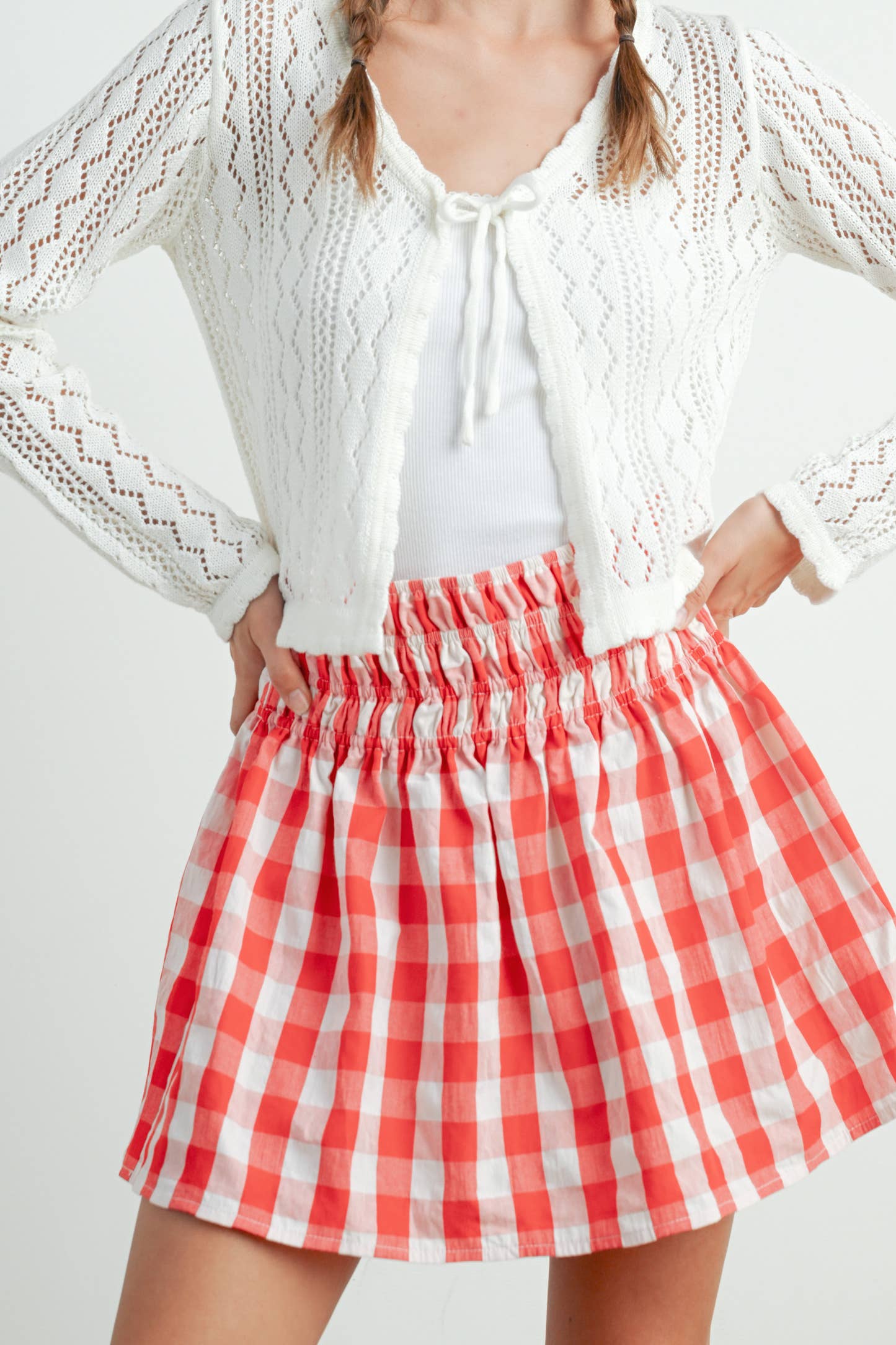 VERMELHO/MARFIM Saia Xadrez com Padrão de Quadrados - BMS7743 para venda a revendedores na Faire9