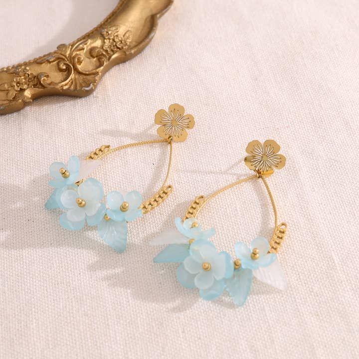 Pendientes colgantes de flores con flores azules para venta al por mayor de joya