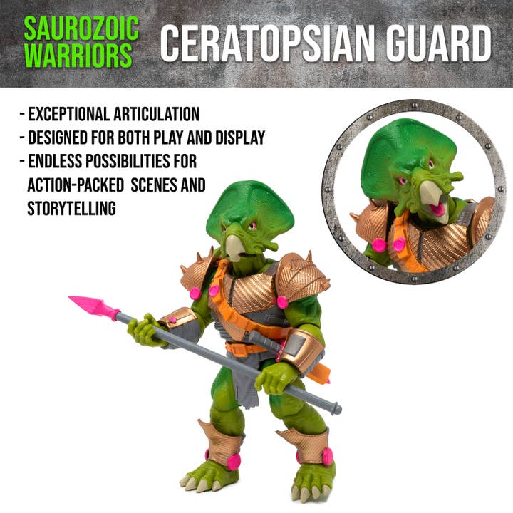 Saurozoic Warriors Action Fig Ceratopsian Guard for wholesale by Boss Fight Studio Llc