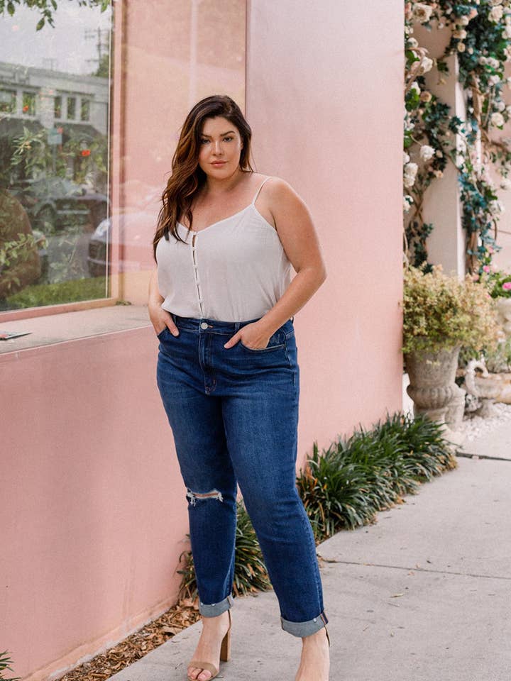 JEANS MOM COM PUNHOS TAMANHO SUPER ALTO E TAMANHO GRANDE VT1196-P por atacado de VERVET by FLYING MONKEY