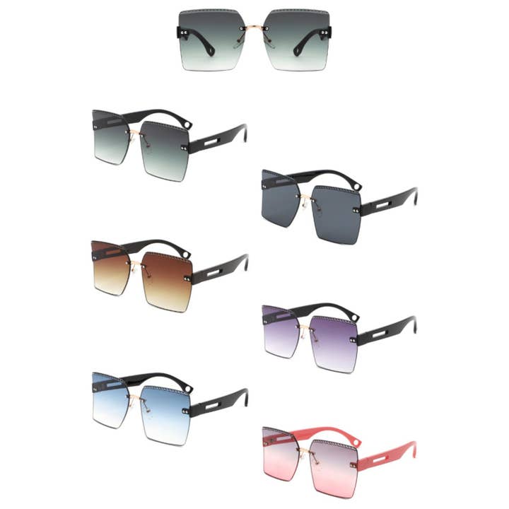 Lunettes de soleil mode à verres incurvés carrés sans monture surdimensionnés pour la vente par Cramilo Eyewear