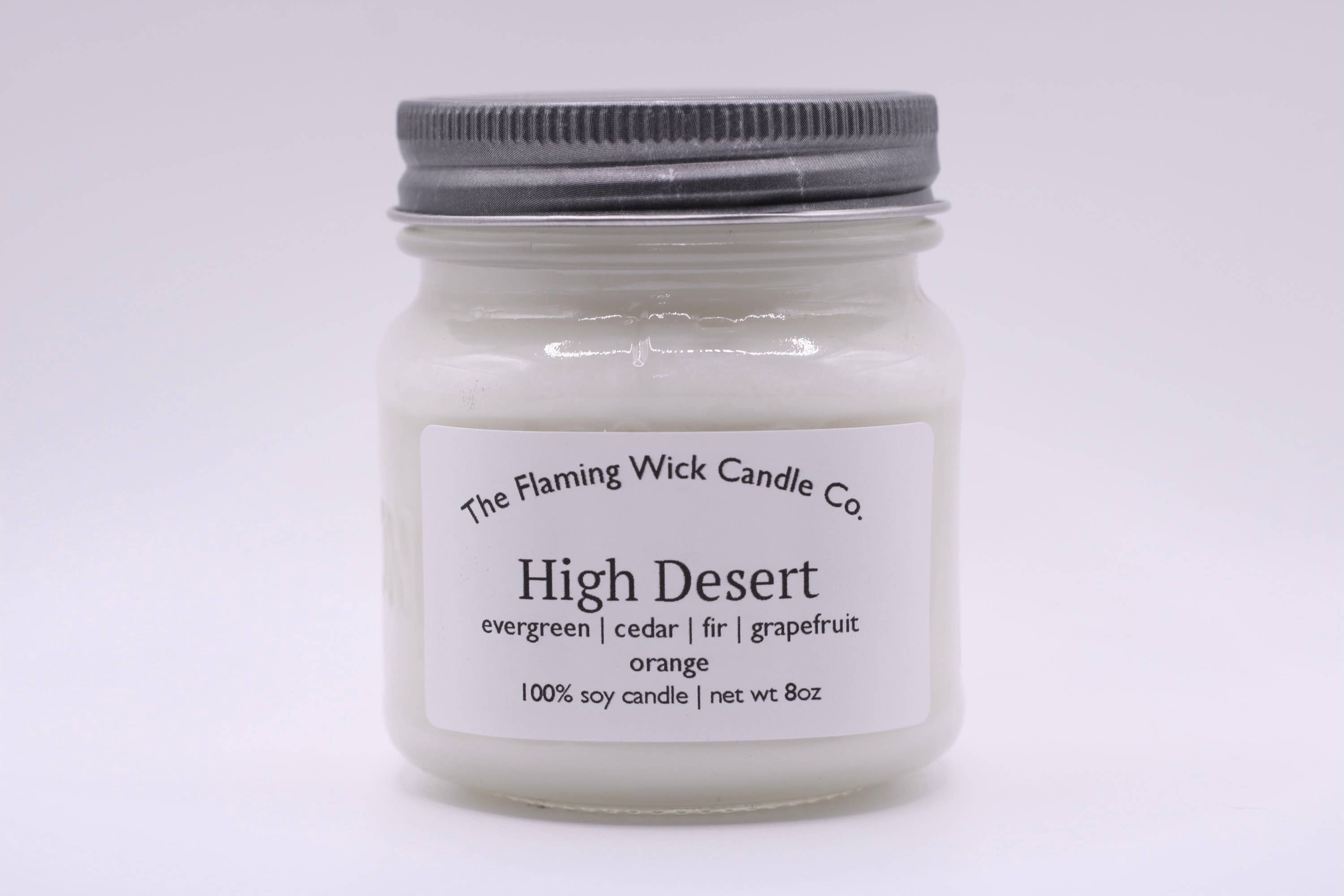 The Flaming Wick Candle Co. - Wholesale Jar/Filled Candle - High Desert soy candle glass mason jar with pewter lid