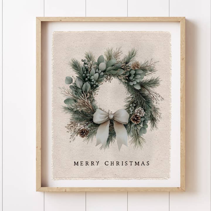 Christmas Decor Vintage Wreath Canvas Art Print Sign for wholesale by Perfect Day Print Co