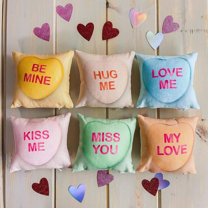 Conjunto de mini travesseiros de doces para namorados | Capas de travesseiro 8x8 | Motivos de cartão de dia dos namorados | Almofada | Amor é amor | Eu te amo | Presentes I Love You por atacado de UniikPillows