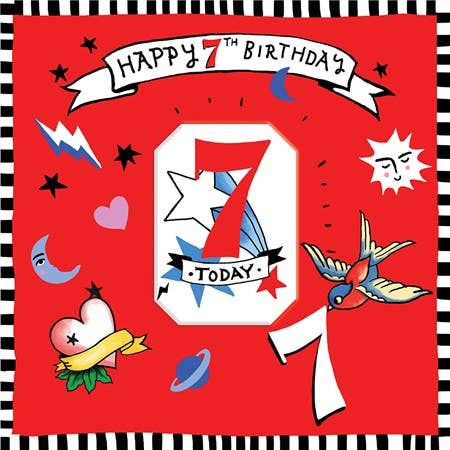 Tattoo Birthday Card - 7 Today for wholesale by Sooshichacha