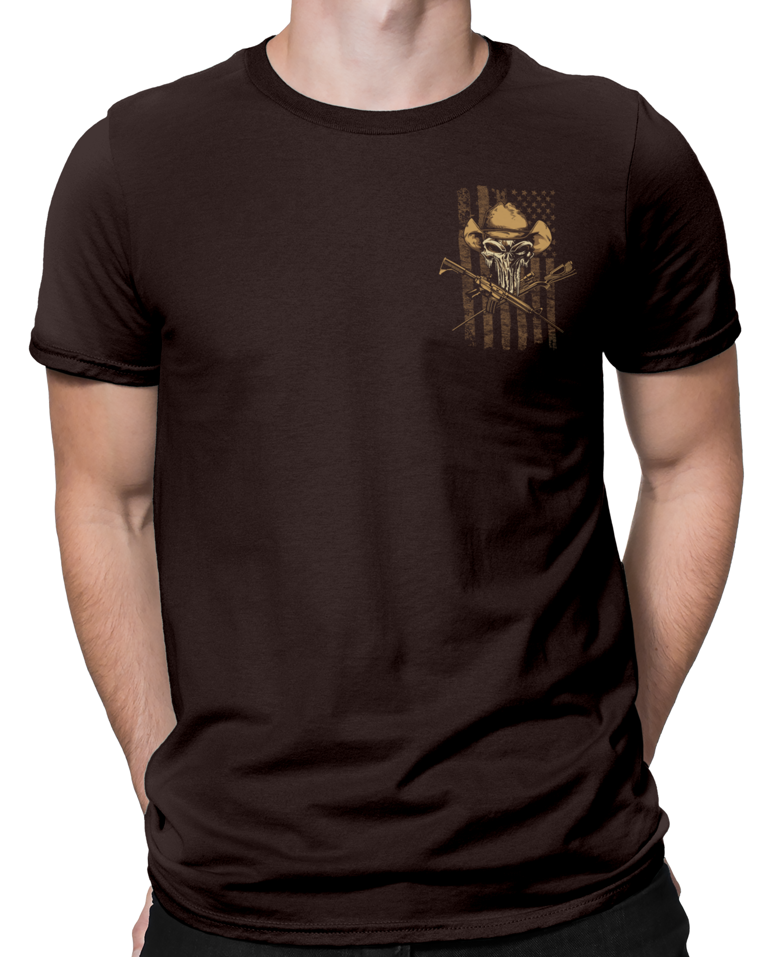 Dark Chocolate Country Boy® Men's Cotton Tee CB Locked & Loaded Hat Brown for wholesale on Faire3