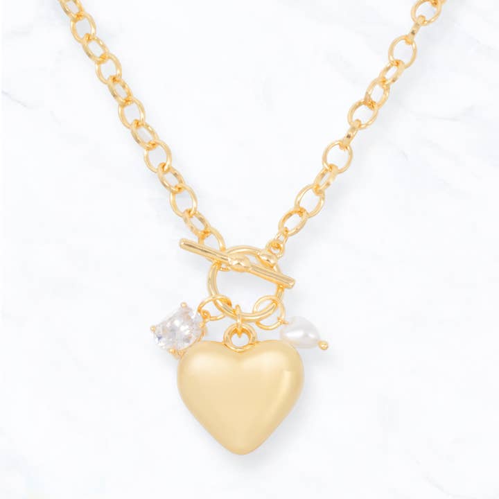 Suzie Q USA - Wholesale Pendant/Charm Necklace - Chain Necklace with Heart, Pearl, & Crystal Charms