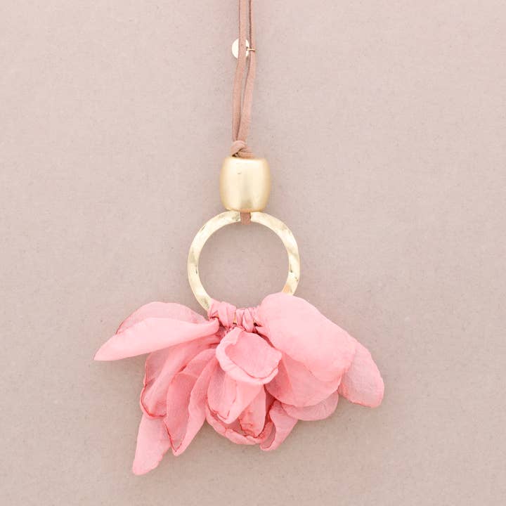 Sonata - Wholesale Halskettinghanger - Halsketting met lange ronde hanger, metaal, bloemenstof2