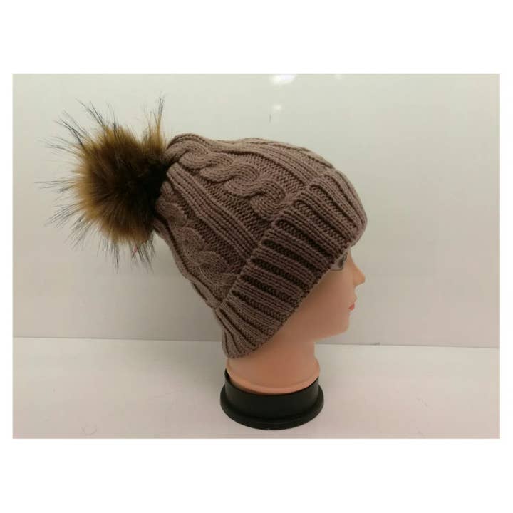 Superbia - Vendita all'ingrosso Berretto - Donna - PomPom Hat-101 abbinato a trecce in pelliccia sintetica foderato in pile2