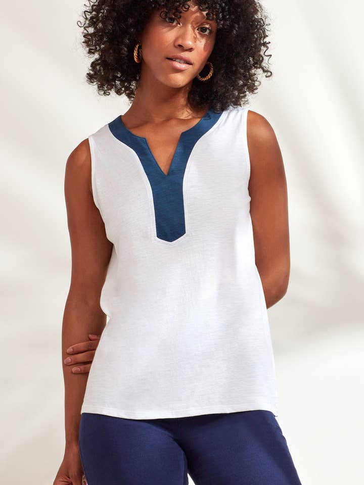 Neck Accent Tank Top for wholesale by Caribbean Joe