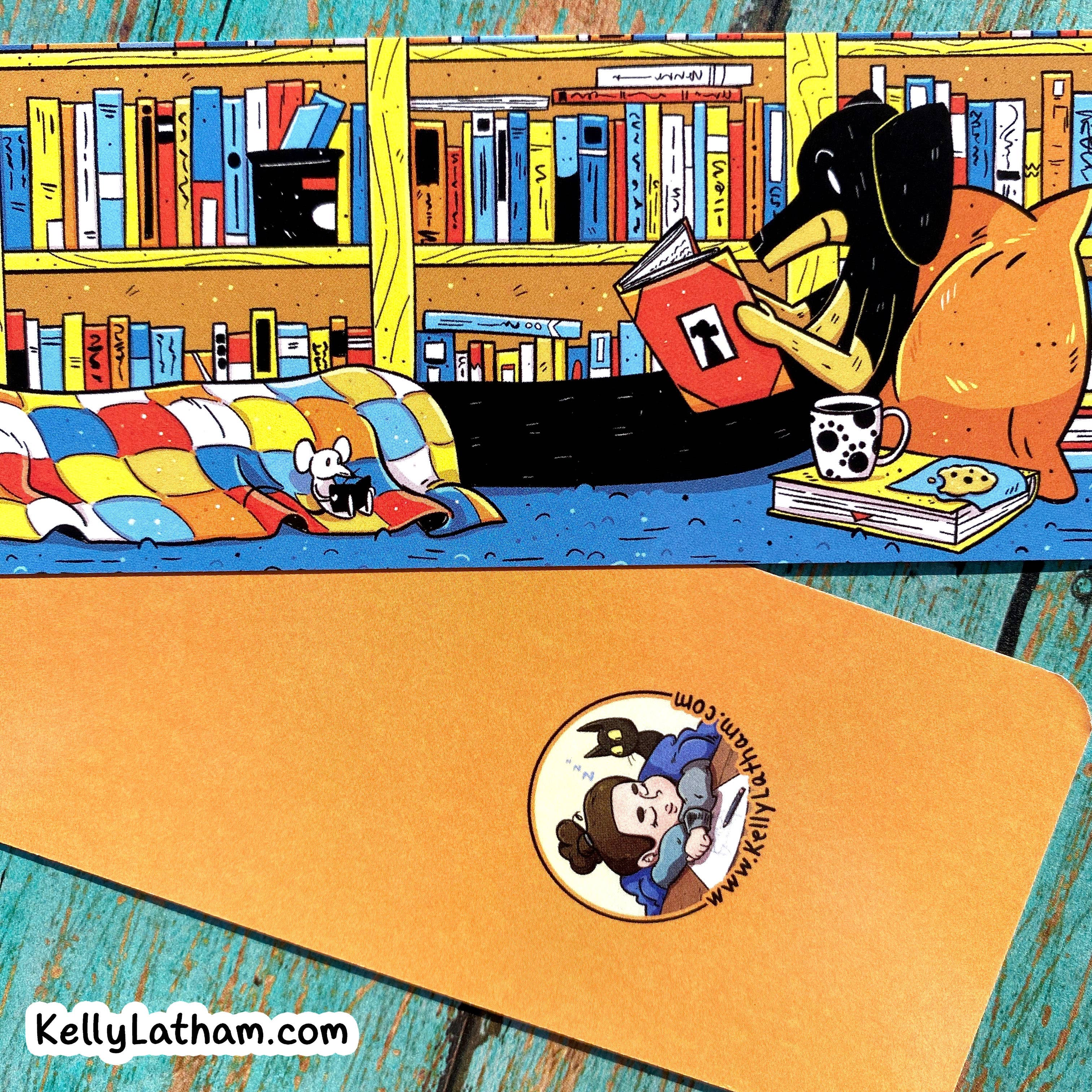 Kelly Latham Art - Wholesale Bookmark - Dog Reading Bookmark - Dachshund Cute Bookstore Gift Puppy2