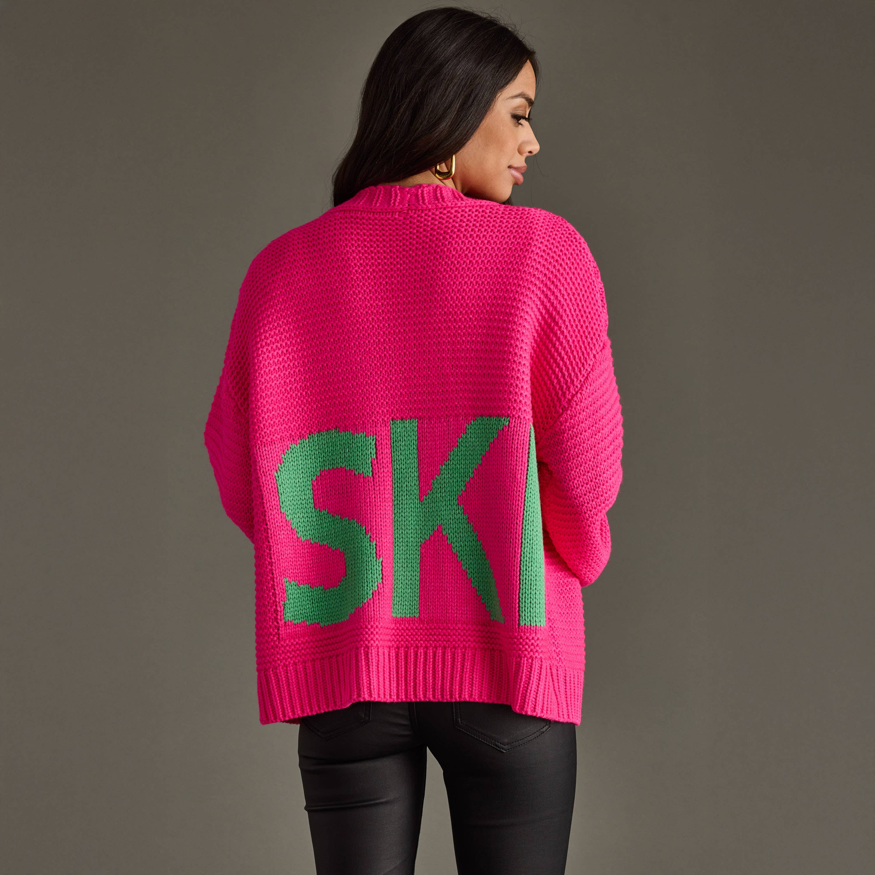 Panache Apparel Co. - Vente Cardigan – femme - Cardigan en tricot de ski rose vif0
