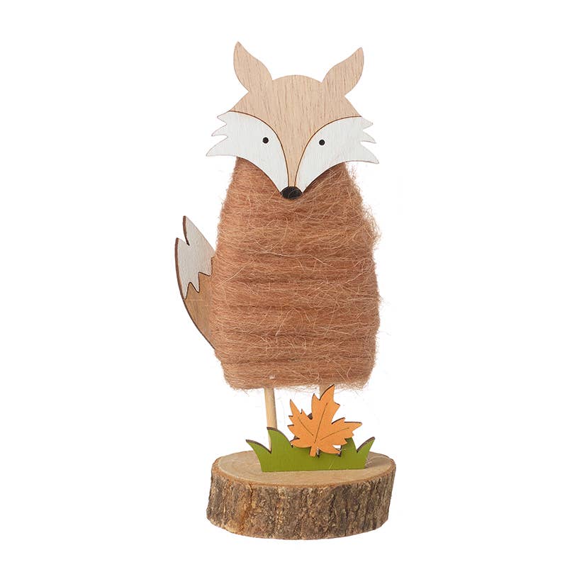 Heaven Sends – wholesale Decorative tabletop object – STANDING WOODEN FOX ON LOG SLICE0