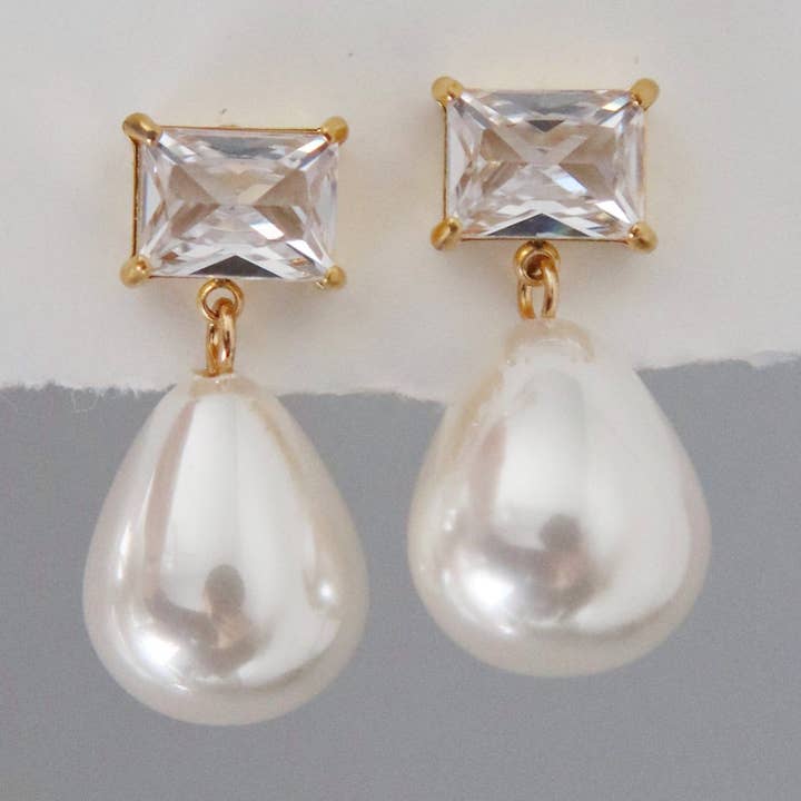 June Earrings | Elegant Pearl Earrings for wholesale by JESSA Jewelry