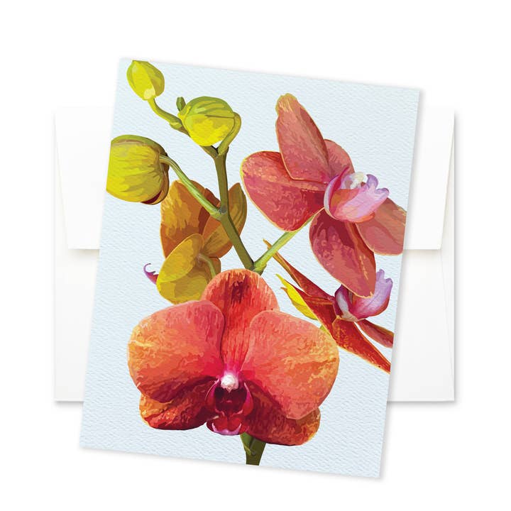 The Red Barn Press - Wholesale Everyday Greeting Card - Floral Notecard | Modern Orchid with Buds Illustration