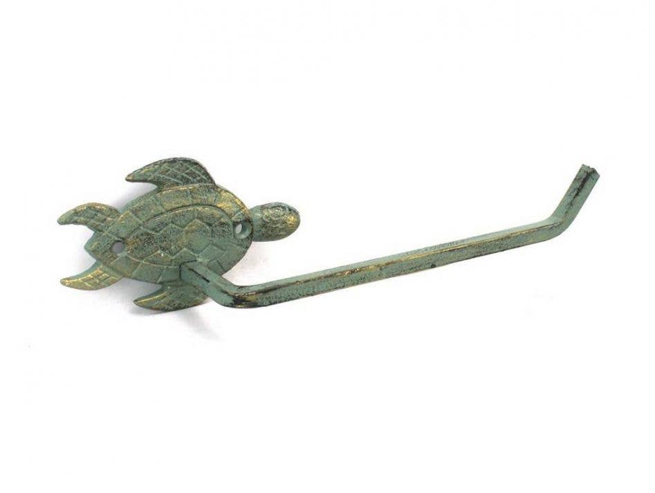 Hampton Nautical - Wholesale Towel Holder/Hanger - Antique Bronze Cast Iron Sea Turtle Hand Towel Holder 10"1