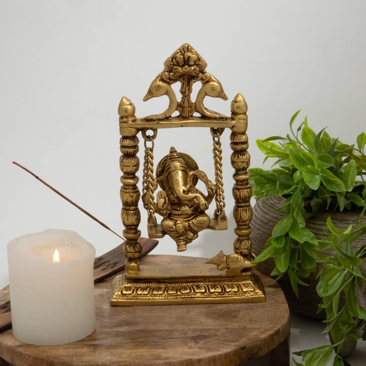 Ganesha on swing - high quality brass 1.6 kg for wholesale by Ayurveda Specialist B.V.