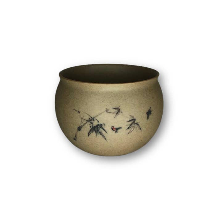 Elkhorn Succulents - Wholesale Plant Pot - Tan Asian Style Pot with Tree Limb and Birds Planter