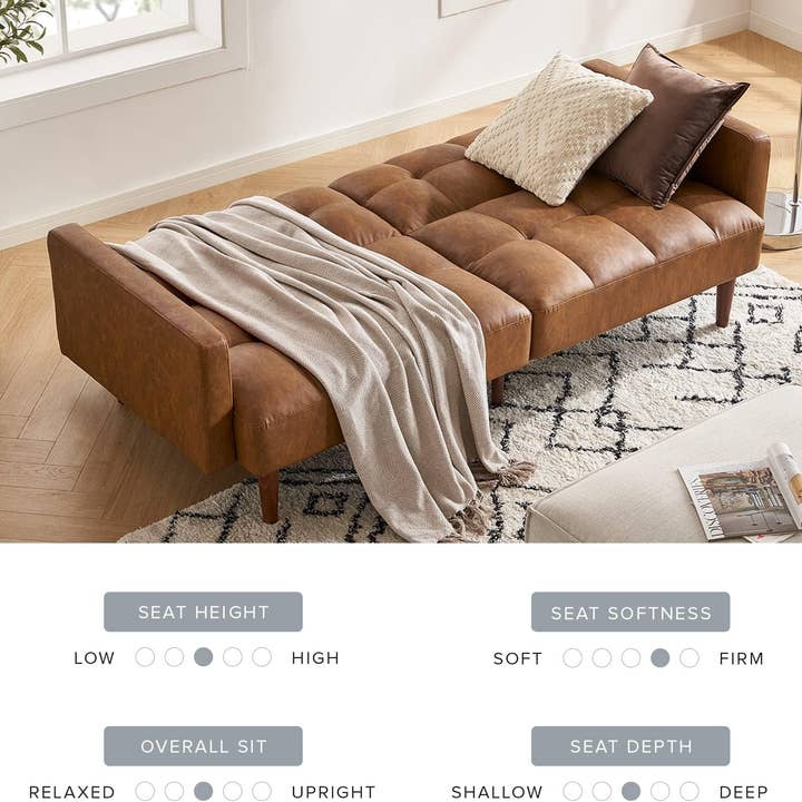 Pecan Brown Faux Leather Mid Century Modern Multi Functional Sofa Bed Futon for wholesale on Faire5