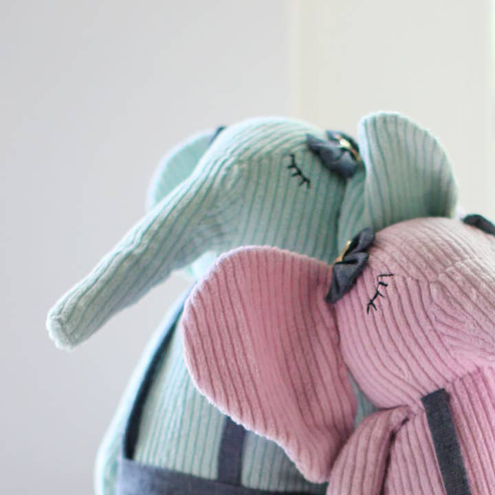 Elephant SoftToy in Mint Green Corduroy with bows for wholesale by Pyar&Co. and Lil' Pyar
