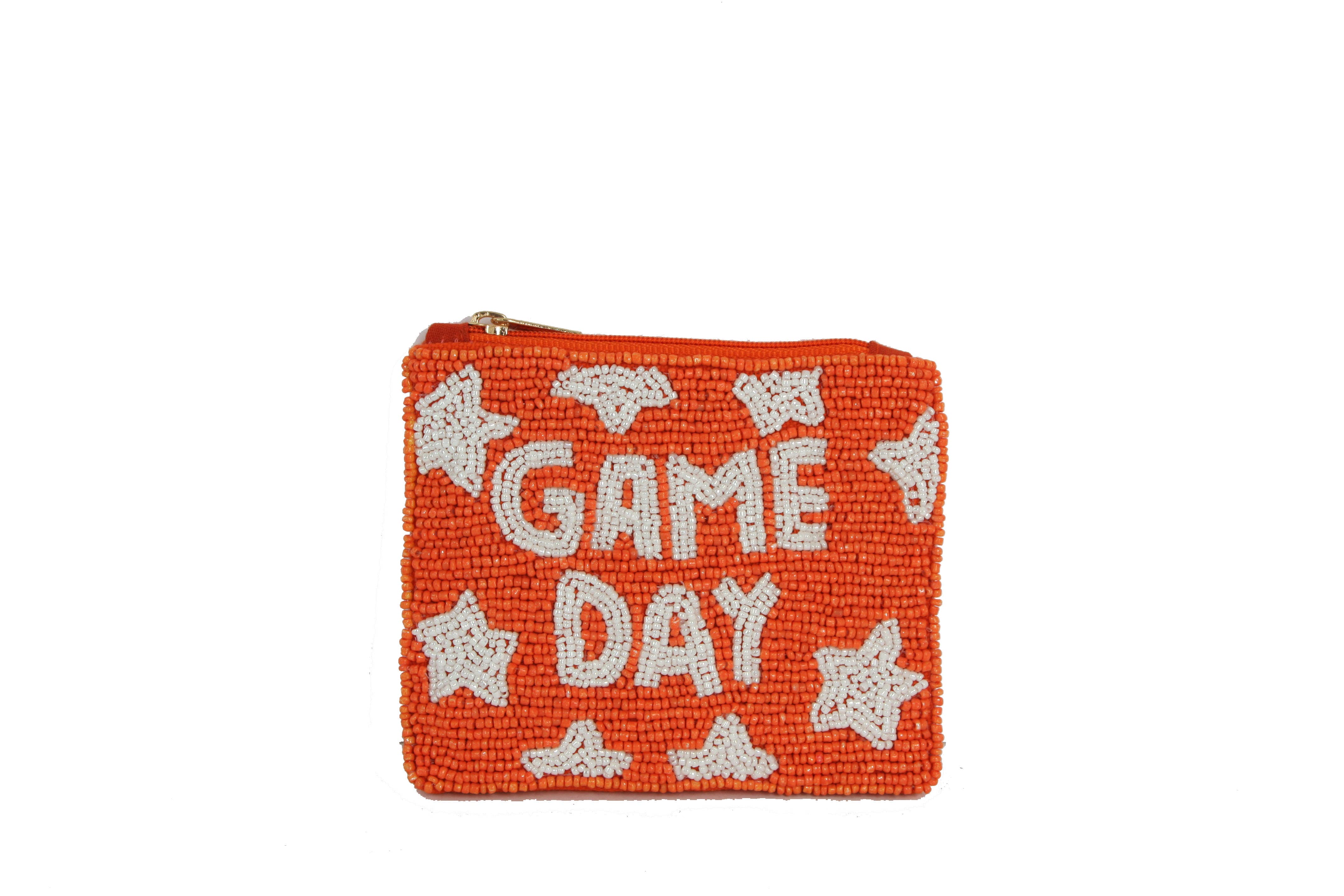 Nima Accessories Inc - Wholesale Portemonnee - Dames - Oranje witte portemonnee met GAME DAY-thema voor dames, volledig met kralen0