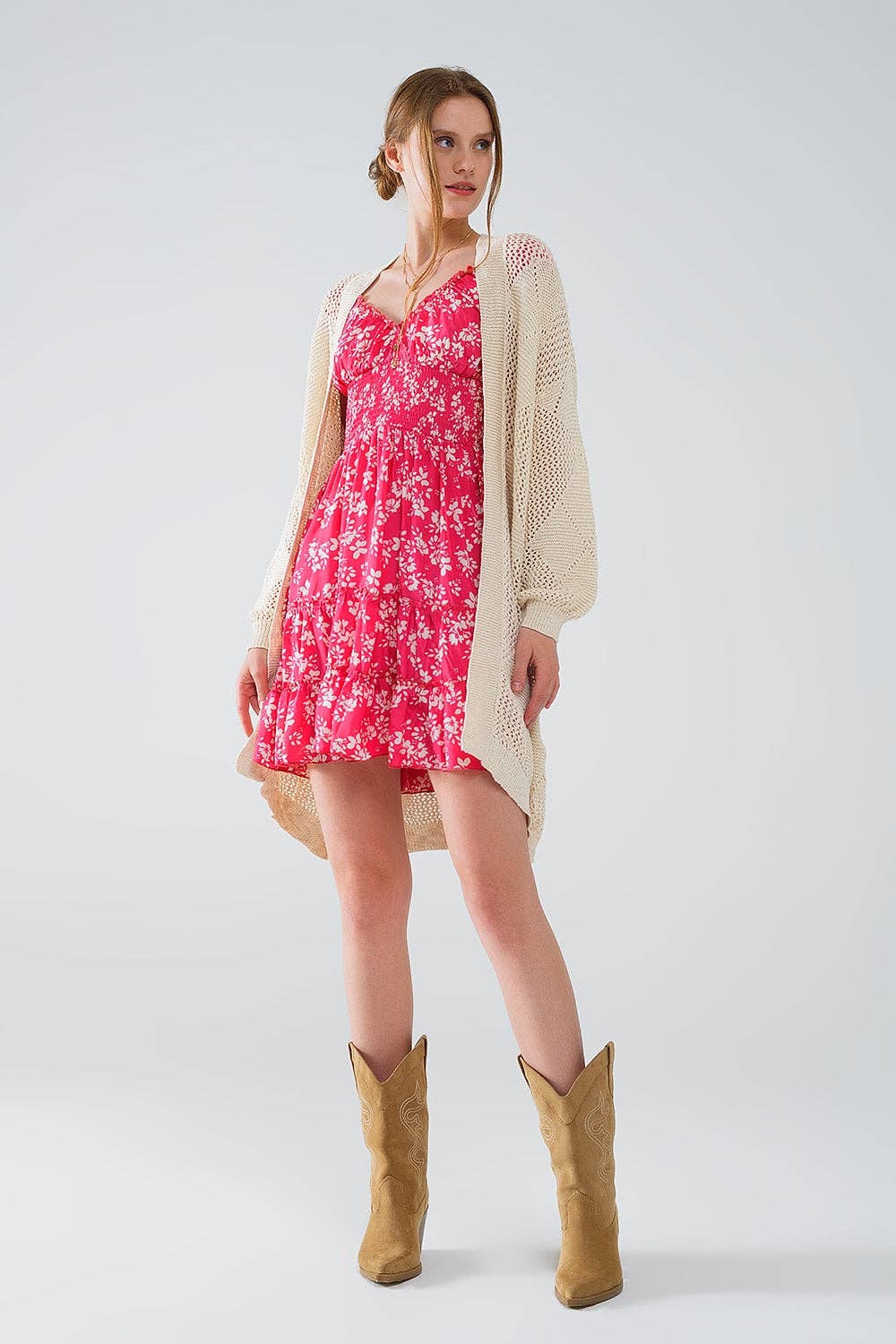 Beige Draped Cardigan With Crochet Design for wholesale on Faire0