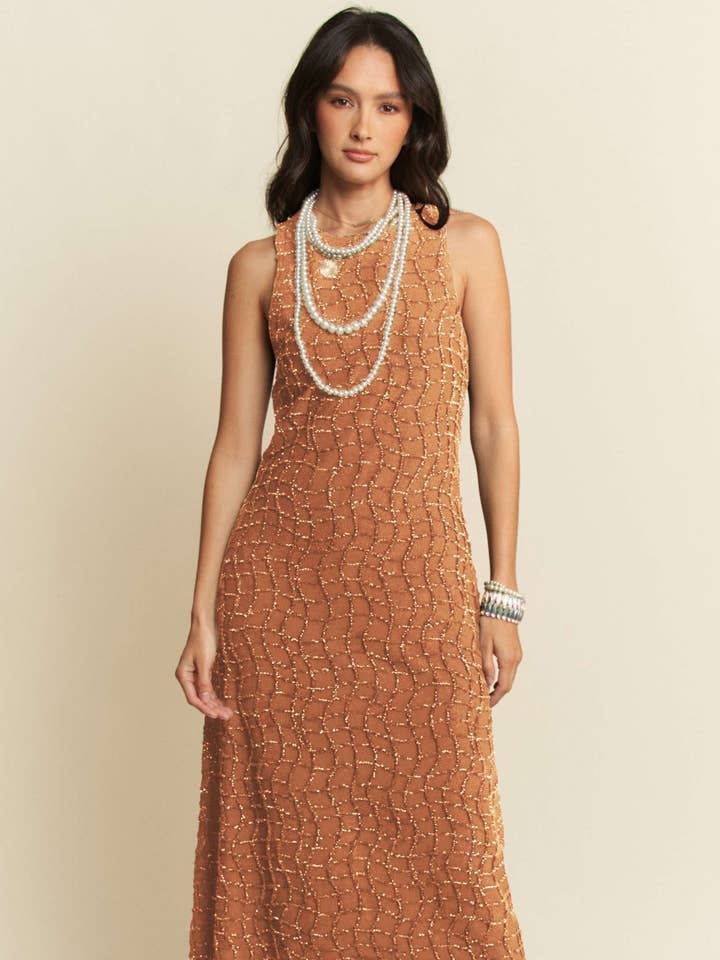 GULDEN STRUKTURERAD MIDIKLÄNNING MED DRAGKEDJA för wholesale av Davi & Dani