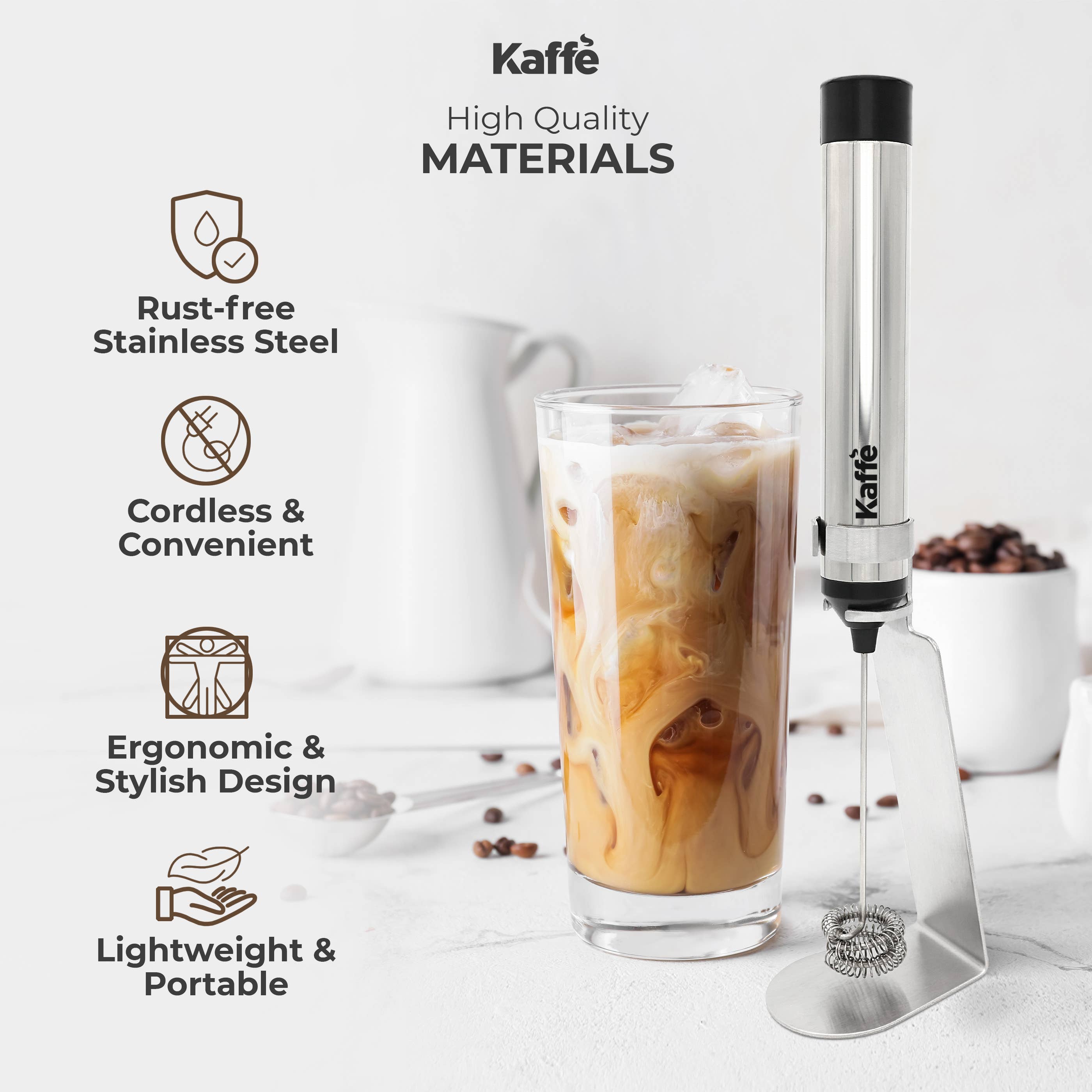 Kaffe - Wholesale Kitchen Tool/Gadget - Kaffe Handheld Milk Frother with Stand - USB Rechargeable4