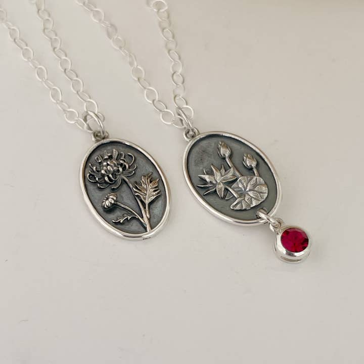 Frosted Willow - Wholesale Pendant/Charm Necklace - Sterling Silver Birth Flower with Birthstone Necklace Combin