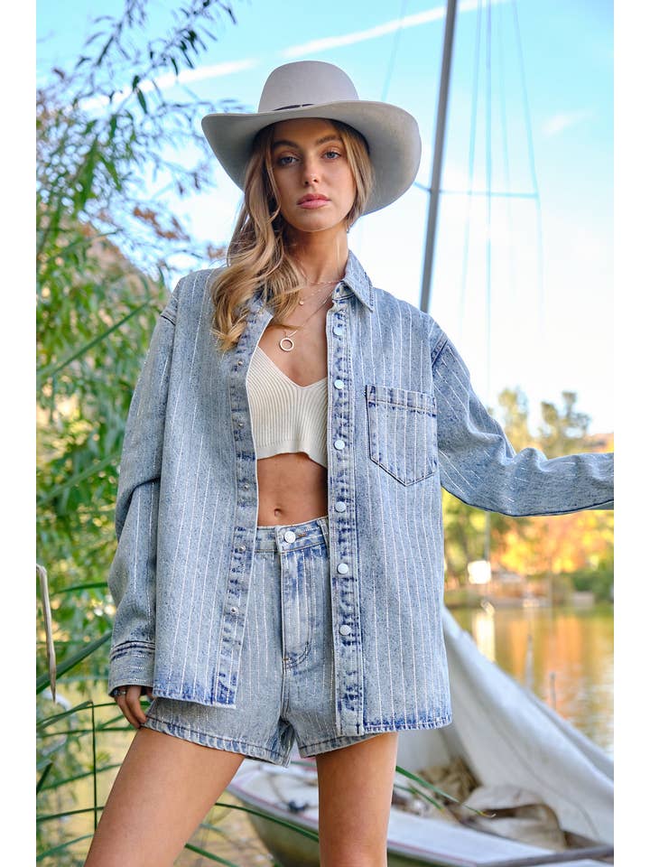 Blue B - Wholesale Denim Jacket - Women's - 22262J - High Luxury Embellished Sparkle Stone Stripe Jacket21