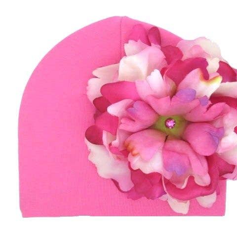 Jamie Rae Hats - Wholesale Newborn/Knit Hat - Baby - Candy Pink Cotton Hat with Peony1
