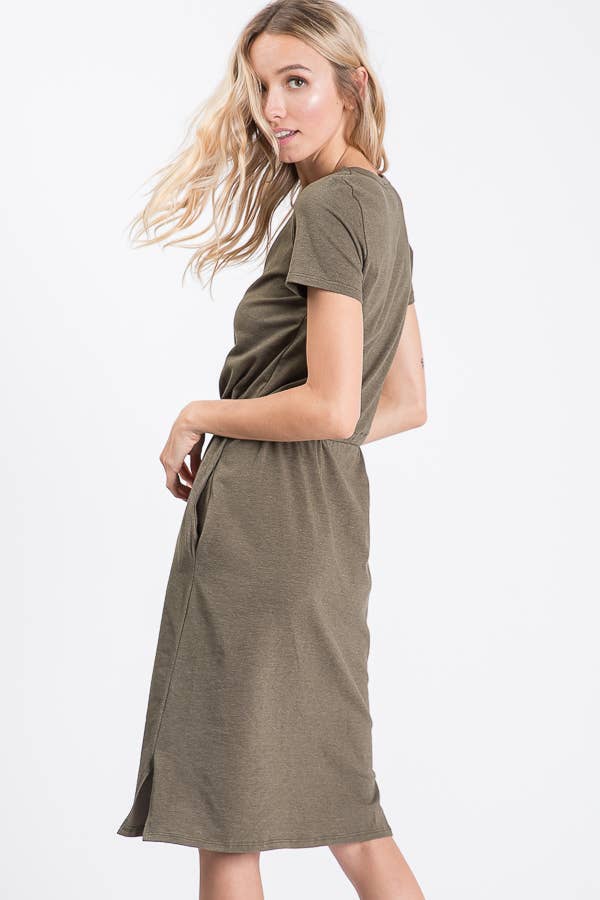 7th Ray - Vente Robe – femme - Robe T-shirt à cordon de serrage à la taille avec poches latérales D24655