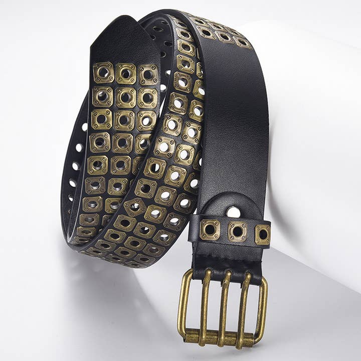 ACCITY - Wholesale Belt - Women's - SQUARE BEAD RIVET TRIPLE ROW EYELET PUNK BELT_CWABE05846