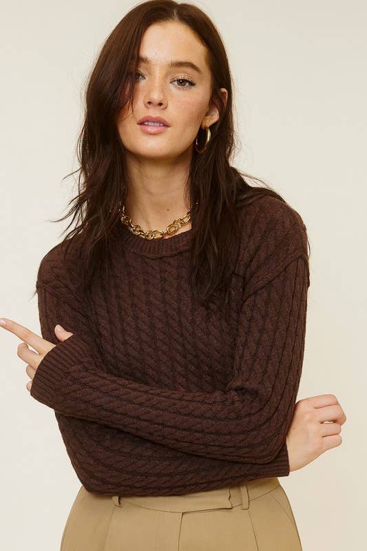 Mimosa - Wholesale Knit Sweater - Women's - Cropped Long-Sleeve Round Neck Knit Sweater8