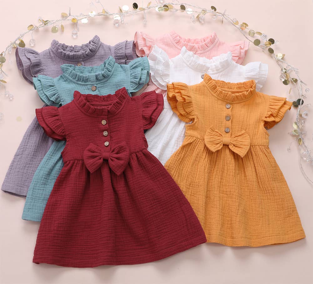 Fennco Styles – wholesale Klänning – Barn – Flutter ärm Stativkrage Bomull Flickklänning3