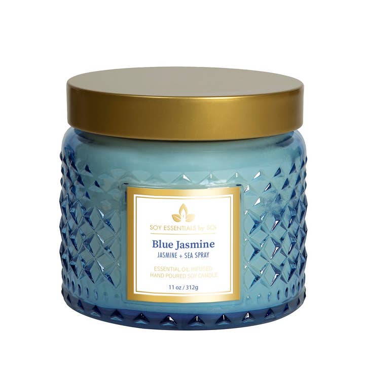 The SOi Company – wholesale Jar/filled candle – Blue Jasmine 11oz Faceted Glass Jar Soy Candle