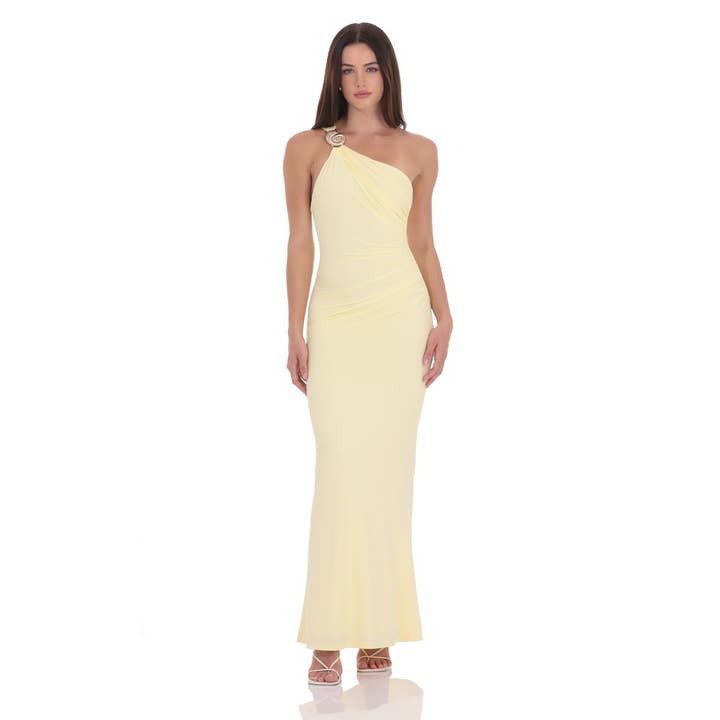 Lucy In The Sky - Wholesale Dress - Women's - Conch One Shoulder Maxi Dress in Yellow