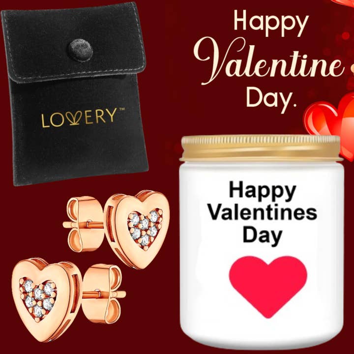 Lovery - Wholesale Stud/post earrings - Valentines 14K Rose Gold Plated Heart Earring with CZ Stones1