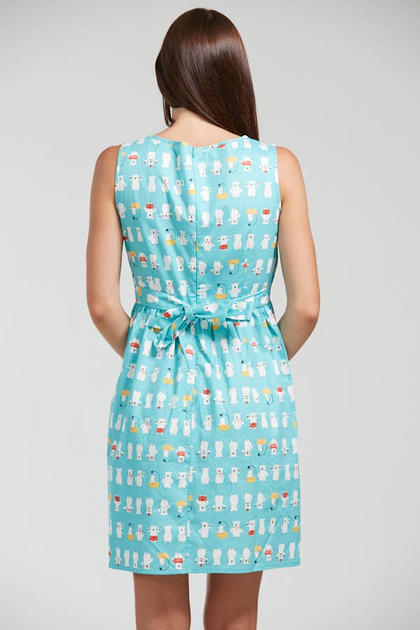 Sky Blue Cute Bear Print Casual Dress for wholesale on Faire2