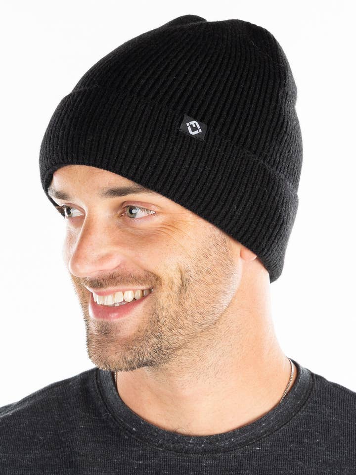 FJ Velvet Lined Cuff Beanie - Black for wholesale by Funky Junque