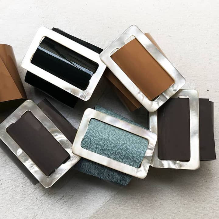 Égérie Chocolate Patent Leather Mother of Pearl Design Bracelet for wholesale by Buttons Paradise