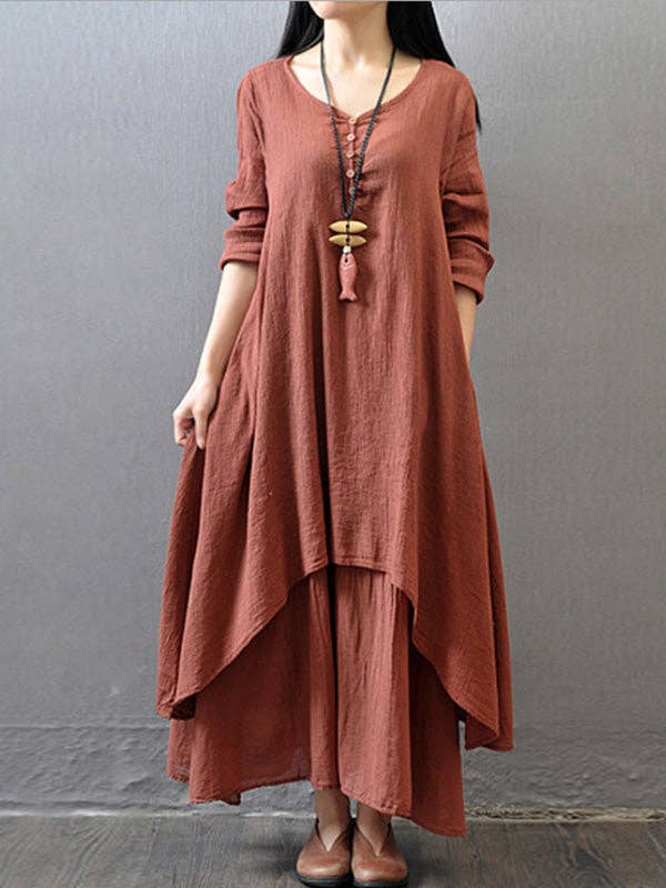 Sheer Trend - Wholesale Dress - Women's - Cotton Blend Split-Joint Solid Color Dress6