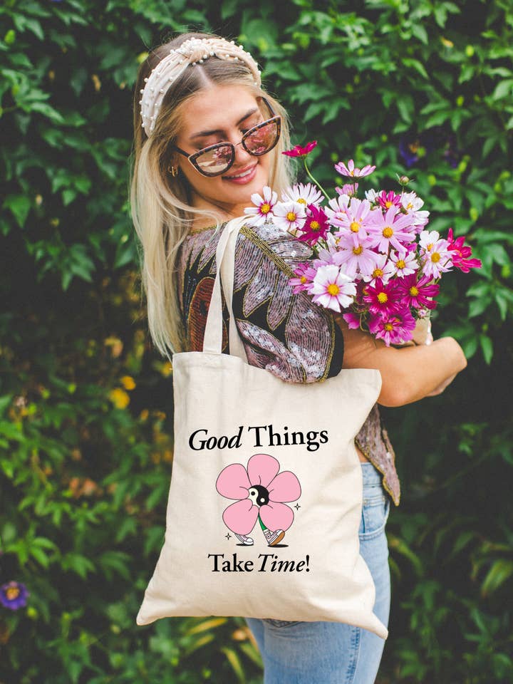 Good Things Take Time Tote Bag for wholesale by Seven hearts shop