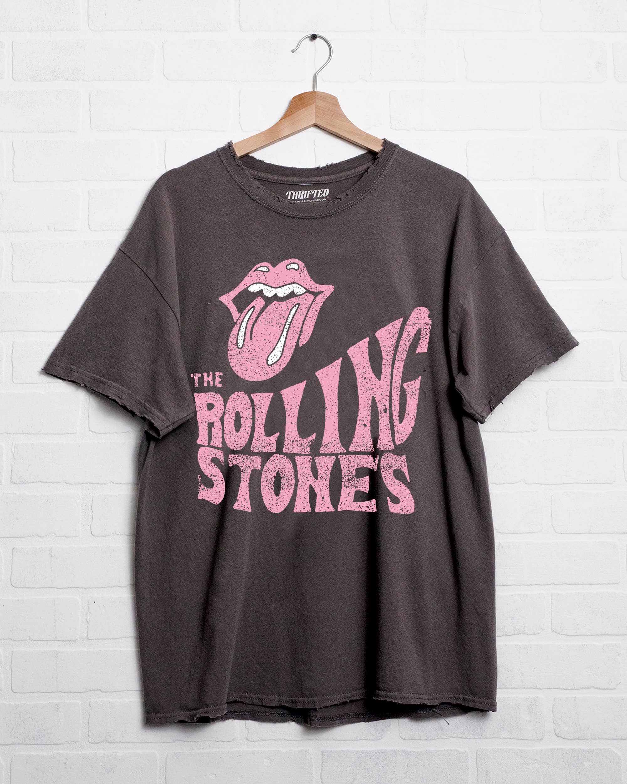 LivyLu - Vente T-shirt sérigraphié – unisexe - T-shirt graphique sous licence Rolling Stones Dazed Charcoal Thrifted0