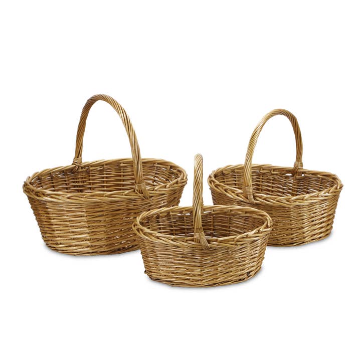 Miron 3 Piece Dark Brown Large Oval Basket Set for wholesale by Cheungs Home Decor