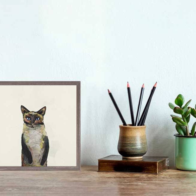 Mini tela incorniciata color crema con gatto siamese per la vendita all'ingrosso da parte di GreenBox Art