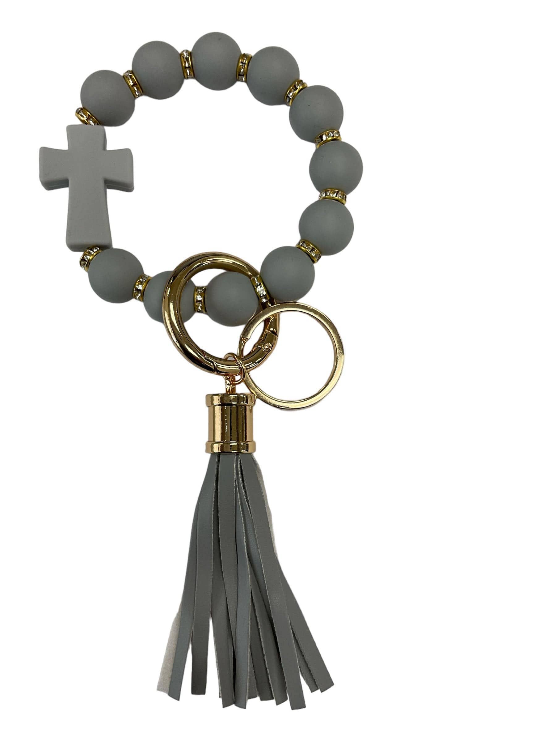 MiMi Wholesale - Vente Bracelets porte-clés - Bracelet porte-clés en forme de croix perlée en silicone BB139x1918