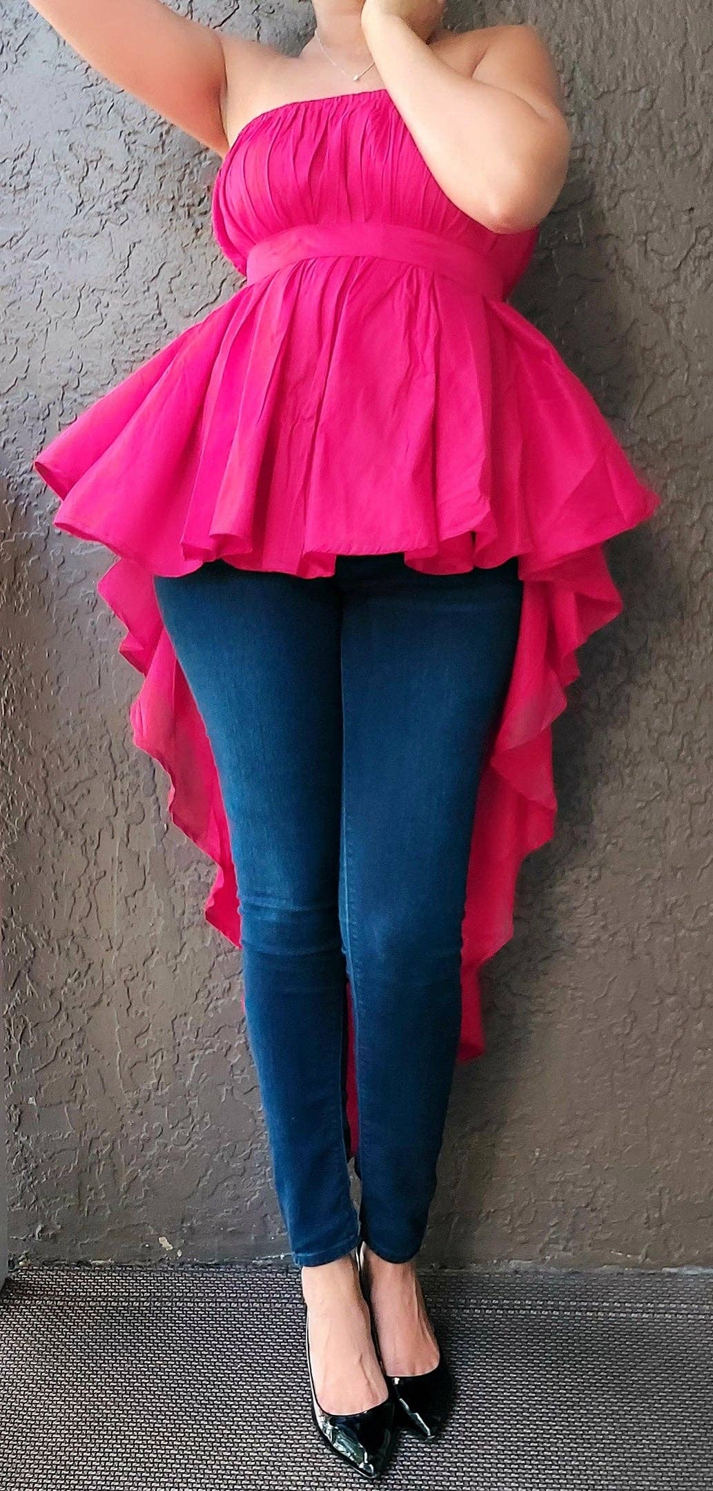 India Batik - Venta al por mayor Blusa - Mujer - Blusa Poncho / Falda Hi Lo / Multiuso / Rojo Sólido2