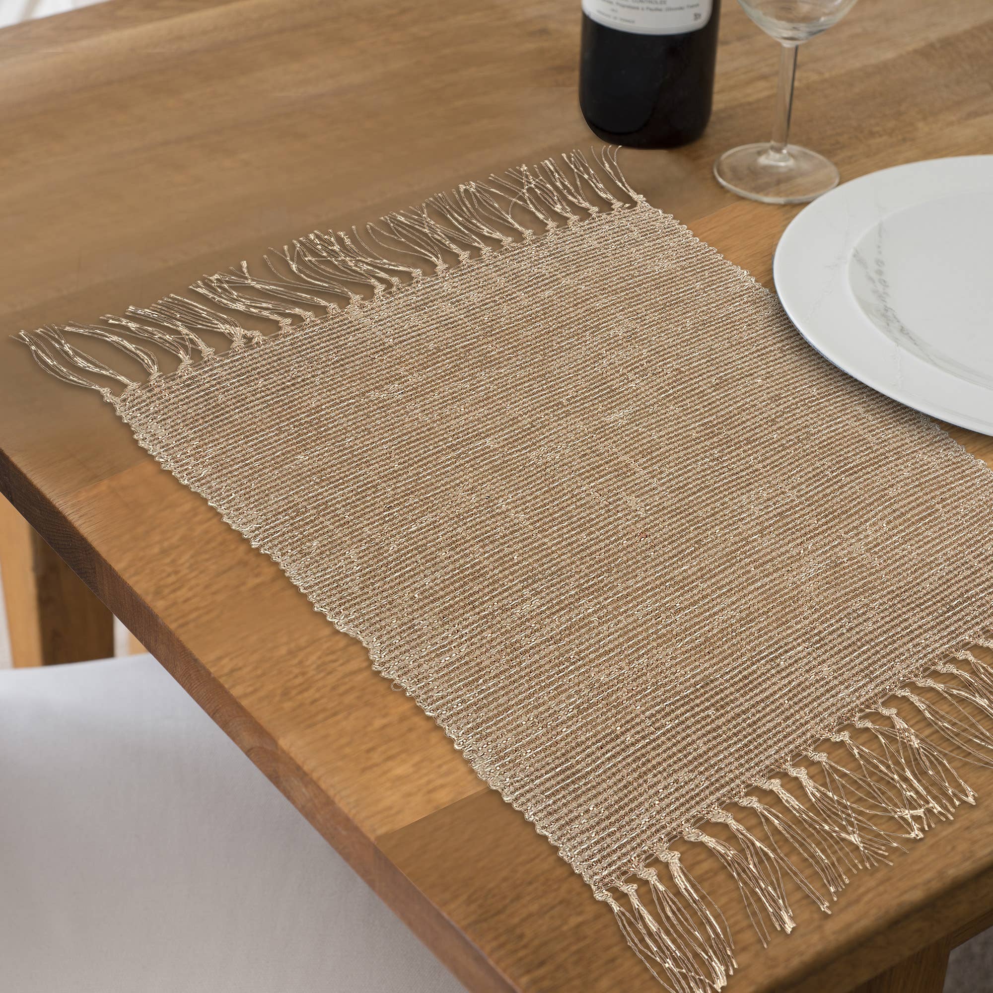 Brown Rectangular Handloom Placemat White Natural for wholesale on Faire1